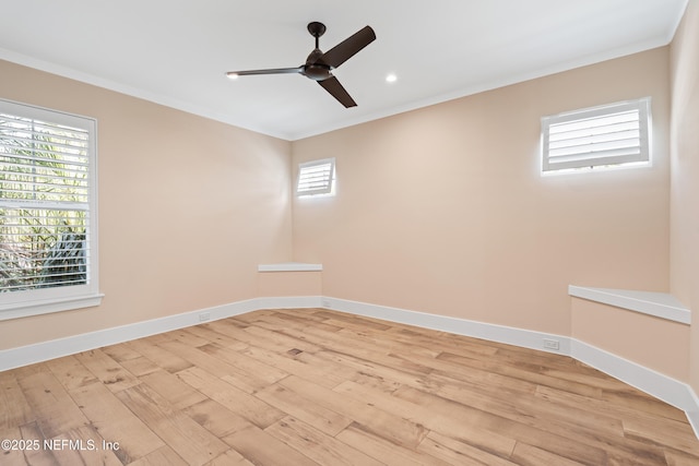 520 E Coast Dr, Atlantic Beach, FL 32233 - spare room with light wood-type flooring, a ceiling fan, crown molding, baseboards, and recessed lighting