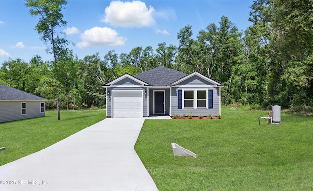 323 Rustic Rd, Satsuma, FL 32189 - ranch-style house with concrete driveway, a front yard, and an attached garage