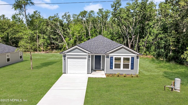 323 Rustic Rd, Satsuma, FL 32189 - view of front of home featuring a garage, roof with shingles, a front yard, and concrete driveway