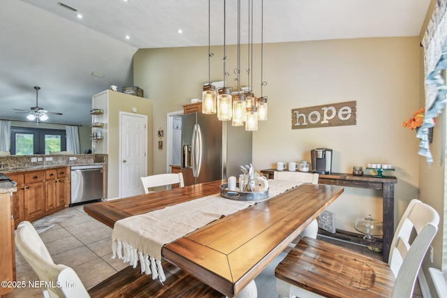 3684 Arava Dr, Green Cove Springs, FL 32043 - dining space with a ceiling fan and high vaulted ceiling