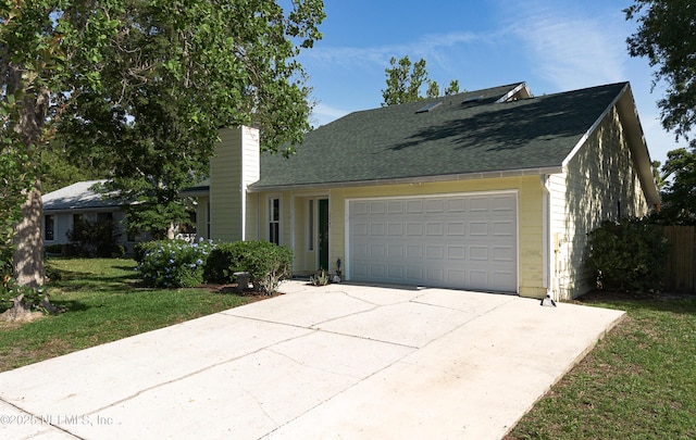 5325 Julington Ridge Dr S, Jacksonville, FL 32258 - view of front facade with a garage, concrete driveway, a front lawn, and a shingled roof