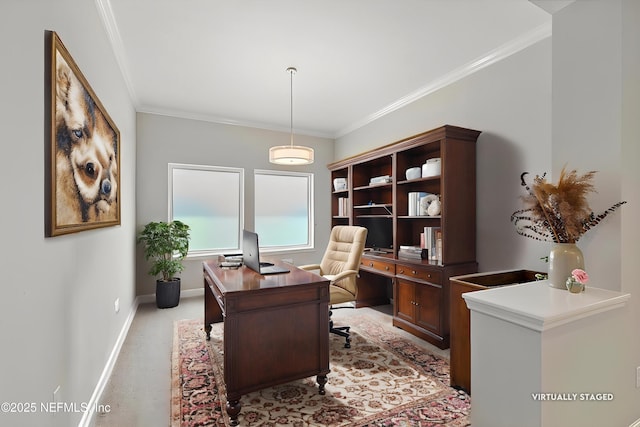 529 Crosswater Lake Dr, Ponte Vedra, FL 32081 - office space featuring ornamental molding, baseboards, and light colored carpet