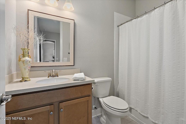 529 Crosswater Lake Dr, Ponte Vedra, FL 32081 - bathroom featuring vanity, toilet, shower / bath combination with curtain, and tile patterned floors