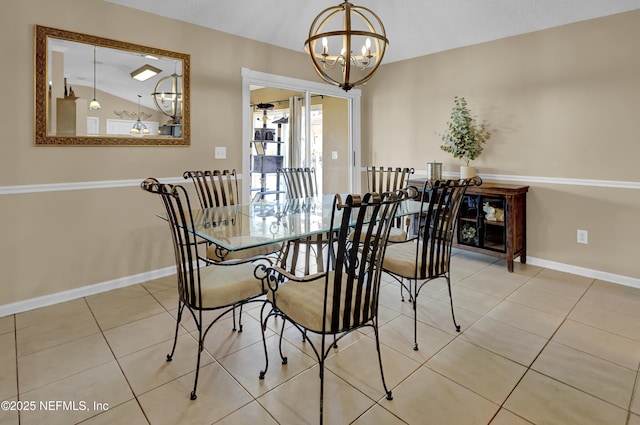 1695 Northglen Cir, Middleburg, FL 32068 - tiled dining room with a chandelier, baseboards, and vaulted ceiling