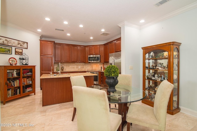 4300 S Beach Pkwy Unit 4306, Jacksonville Beach, FL 32250 - dining space featuring crown molding, recessed lighting, and baseboards