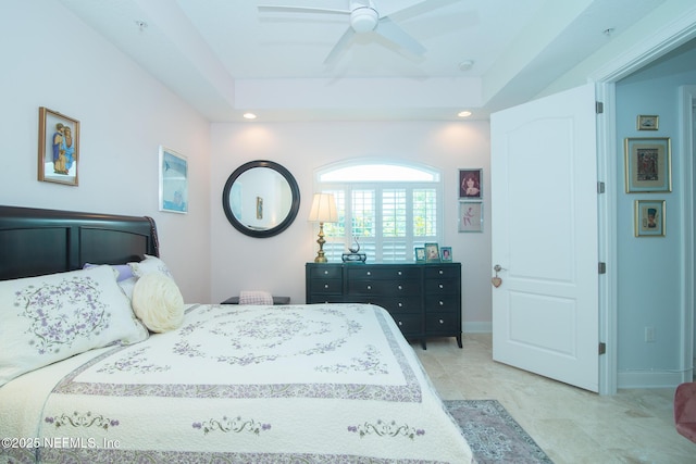 4300 S Beach Pkwy Unit 4306, Jacksonville Beach, FL 32250 - bedroom with a raised ceiling, recessed lighting, and a ceiling fan