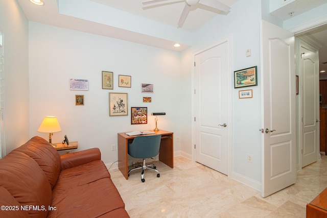 4300 S Beach Pkwy Unit 4306, Jacksonville Beach, FL 32250 - office space with recessed lighting, a ceiling fan, light marble finish flooring, and baseboards