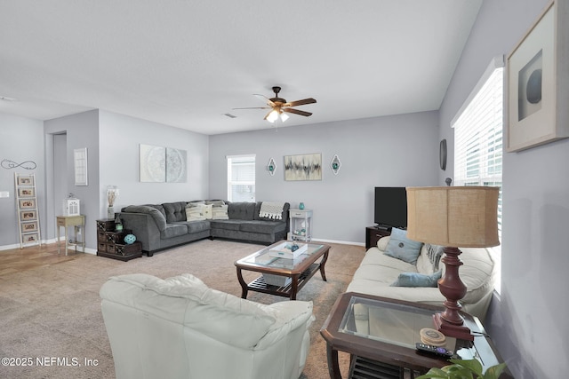 137 Codman Dr, Saint Augustine, FL 32084 - carpeted living area with a ceiling fan and baseboards