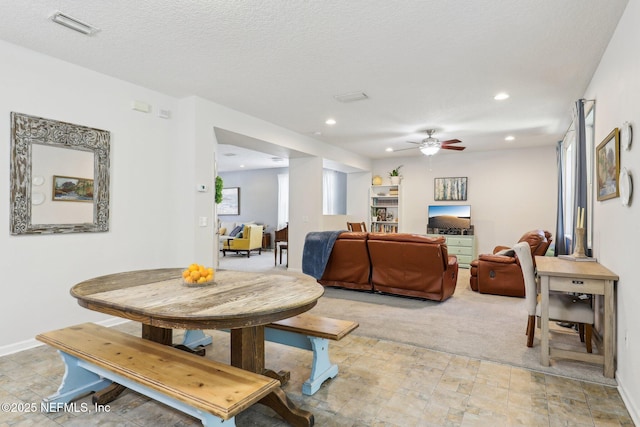 864 Collinswood Dr W, Jacksonville, FL 32225 - dining space with a ceiling fan, recessed lighting, baseboards, and a textured ceiling