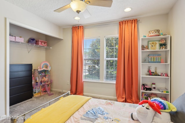 864 Collinswood Dr W, Jacksonville, FL 32225 - bedroom with a textured ceiling, baseboards, a ceiling fan, and recessed lighting