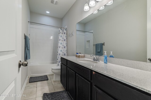 497 Convex Ln, Saint Augustine, FL 32095 - bathroom with tile patterned floors, vanity, toilet, and shower / bathtub combination with curtain