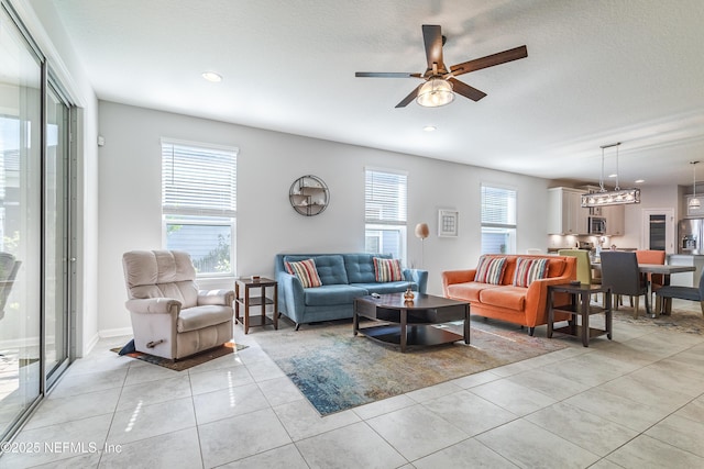 497 Convex Ln, Saint Augustine, FL 32095 - living room featuring ceiling fan, light tile patterned flooring, and recessed lighting