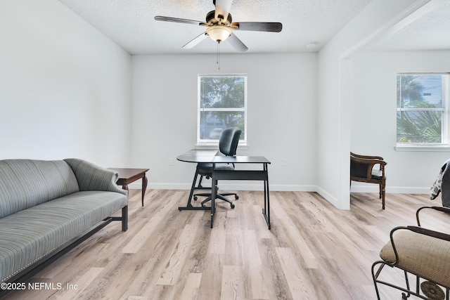 159 Twine St, Saint Augustine, FL 32084 - home office with light wood-type flooring, ceiling fan, a textured ceiling, and baseboards