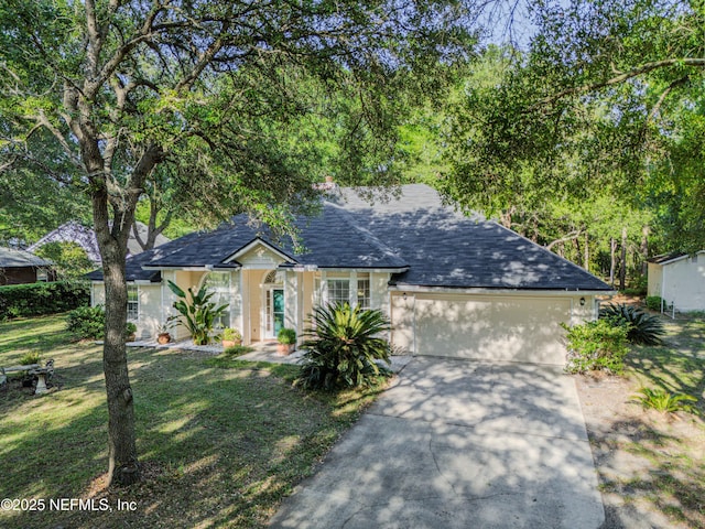 96428 Chester Rd, Yulee, FL 32097 - view of front of property featuring driveway, a garage, a shingled roof, and a front lawn