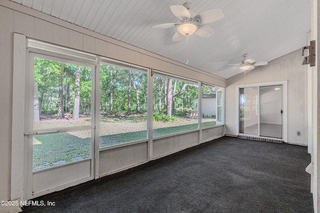 96428 Chester Rd, Yulee, FL 32097 - unfurnished sunroom with ceiling fan, vaulted ceiling, and healthy amount of natural light