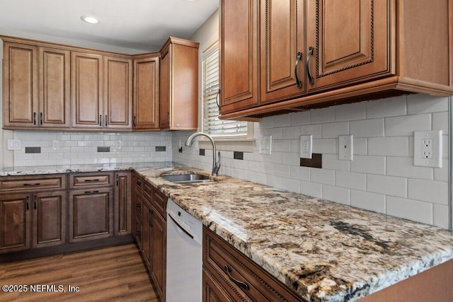 3060 Lewis Speedway, Saint Augustine, FL 32084 - kitchen with dishwasher, a sink, light stone counters, tasteful backsplash, and recessed lighting