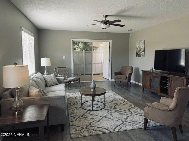 1456 Greenway Pl, Fleming Island, FL 32003 - living area with a ceiling fan, wood finished floors, and a textured ceiling