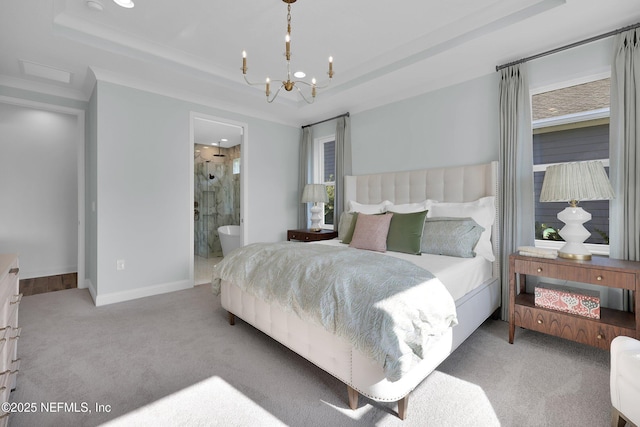 44 Sea Grn Way, Ponte Vedra, FL 32081 - carpeted bedroom with a chandelier, a raised ceiling, connected bathroom, and baseboards