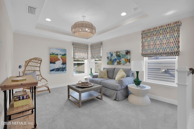 44 Sea Grn Way, Ponte Vedra, FL 32081 - carpeted living room with a tray ceiling, recessed lighting, and baseboards
