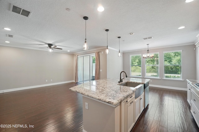 194 Magnolia Creek Walk, Ponte Vedra, FL 32081 - kitchen with ornamental molding, baseboards, a textured ceiling, dark wood-type flooring, and a ceiling fan