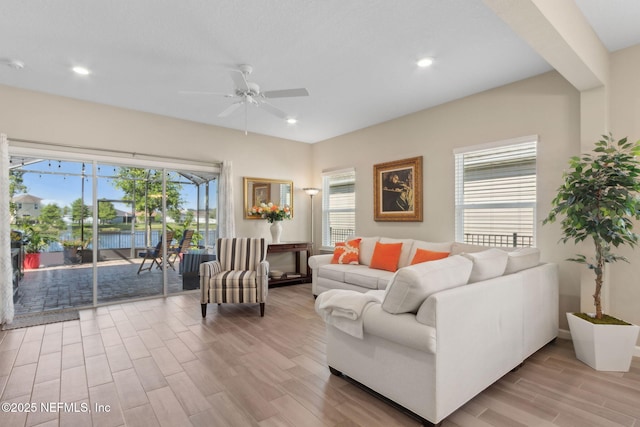 267 Ash Breeze Cv, Saint Augustine, FL 32095 - living area featuring a ceiling fan, light wood-style flooring, and recessed lighting