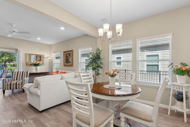 267 Ash Breeze Cv, Saint Augustine, FL 32095 - dining room with plenty of natural light, a chandelier, recessed lighting, light wood-style floors, and a ceiling fan