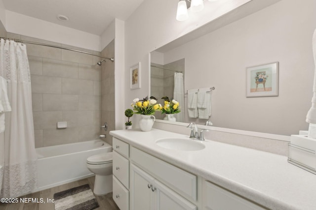 267 Ash Breeze Cv, Saint Augustine, FL 32095 - bathroom with vanity, toilet, shower / tub combo, and wood finished floors