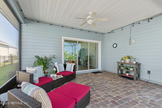 267 Ash Breeze Cv, Saint Augustine, FL 32095 - sunroom featuring ceiling fan and an outdoor living space