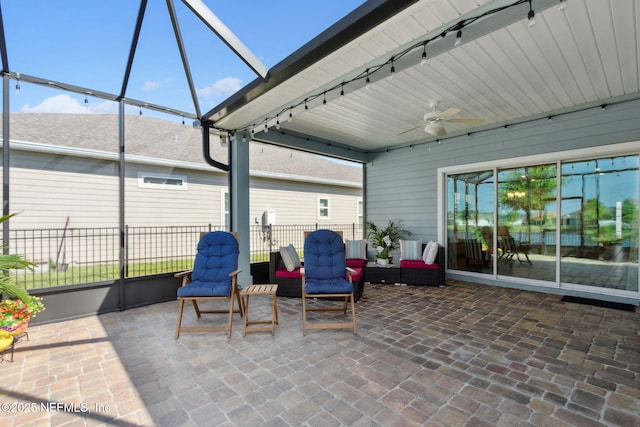 267 Ash Breeze Cv, Saint Augustine, FL 32095 - view of patio / terrace with a ceiling fan, a lanai, and an outdoor hangout area