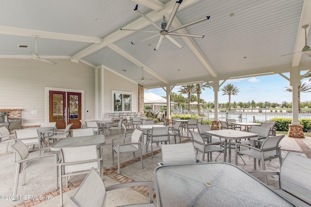 267 Ash Breeze Cv, Saint Augustine, FL 32095 - view of patio with ceiling fan, a water view, and outdoor dining space