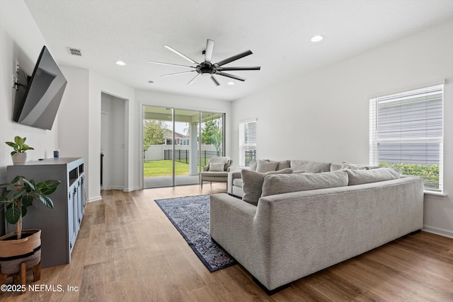 32 Mosaic Park Ave, Saint Augustine, FL 32092 - living room featuring ceiling fan, light wood finished floors, recessed lighting, and baseboards