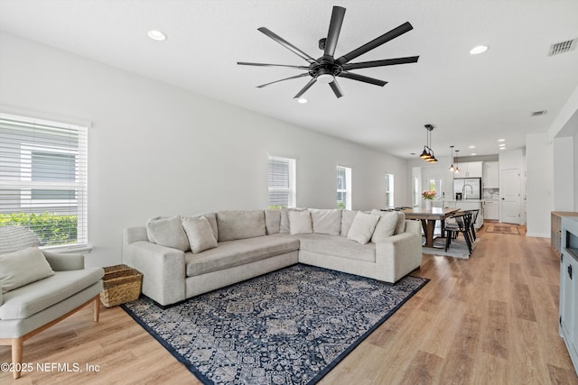 32 Mosaic Park Ave, Saint Augustine, FL 32092 - living room with ceiling fan, light wood-style floors, and recessed lighting