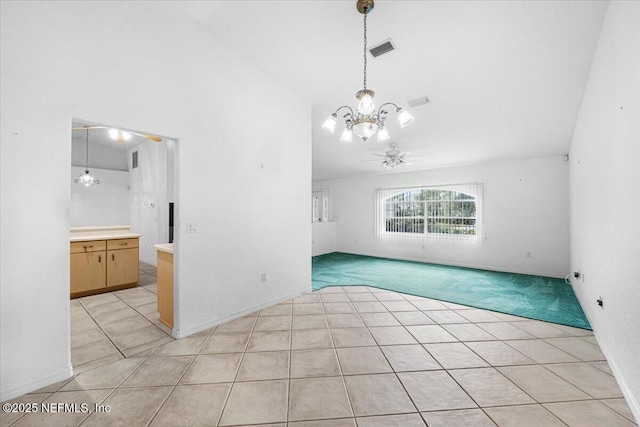 30 Patuxent Ln, Palm Coast, FL 32164 - unfurnished room with a chandelier, light tile patterned flooring, light carpet, and high vaulted ceiling