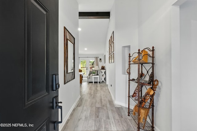 12489 Windy Willows Dr N, Jacksonville, FL 32225 - foyer with light wood-style floors, french doors, baseboards, and recessed lighting
