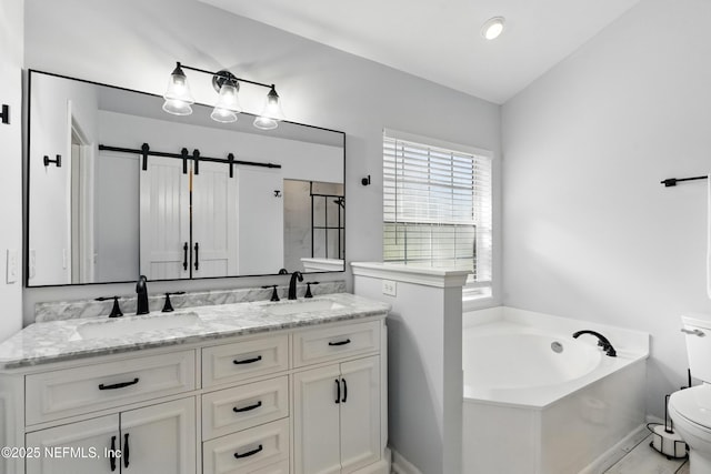 12489 Windy Willows Dr N, Jacksonville, FL 32225 - full bath with toilet, a bath, double vanity, and a shower