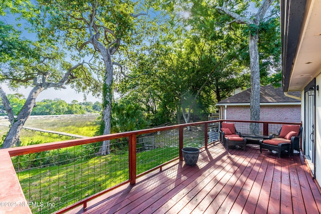12489 Windy Willows Dr N, Jacksonville, FL 32225 - wooden terrace with a yard and an outdoor living space