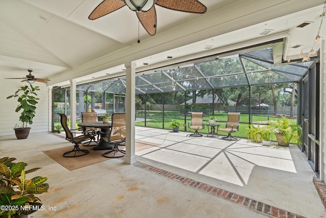 595 Glasgow Ct, Orange Park, FL 32073 - view of patio featuring a ceiling fan, glass enclosure, and outdoor dining area