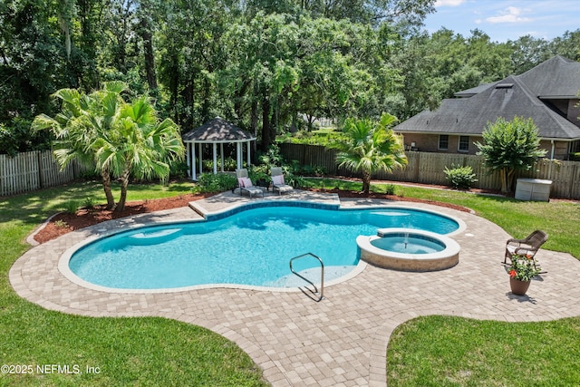 595 Glasgow Ct, Orange Park, FL 32073 - view of pool with a gazebo, a pool with connected hot tub, and a patio area