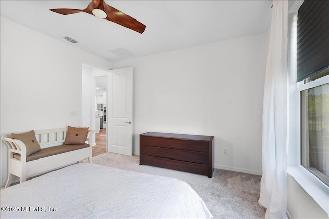 bedroom with carpet flooring and ceiling fan