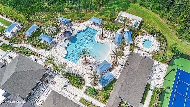 aerial view of a pool area