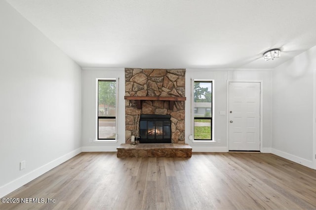 1169 Tumbleweed Dr, Orange Park, FL 32065 - unfurnished living room featuring plenty of natural light, wood finished floors, baseboards, and a fireplace