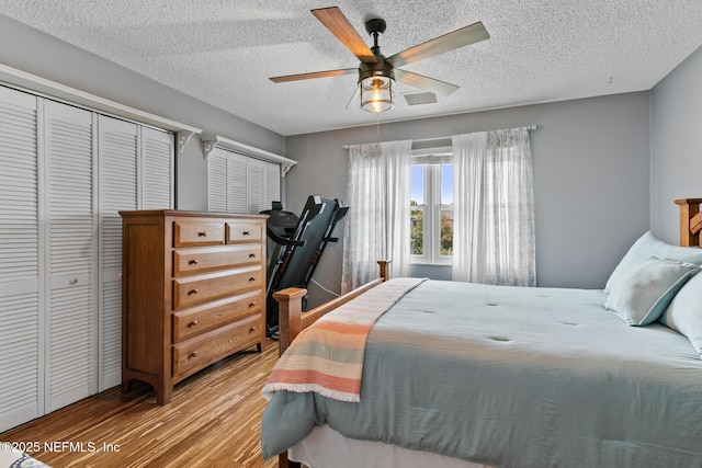 15 Ponte Vedra Ct Unit C, Ponte Vedra Beach, FL 32082 - bedroom with light wood-style floors, a textured ceiling, a ceiling fan, and a closet