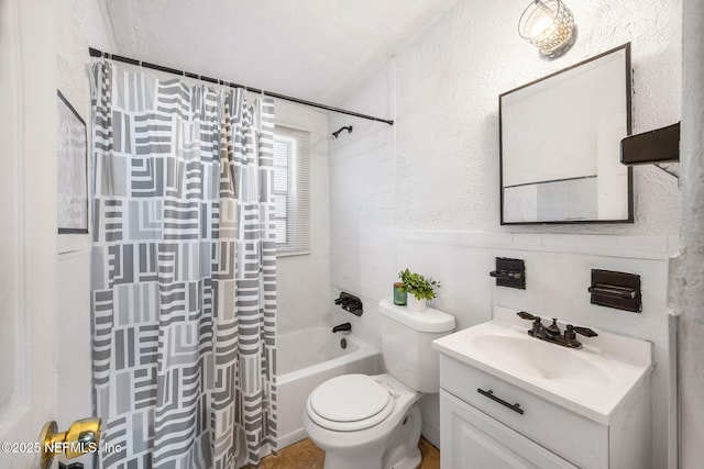 4357 Trenton Dr S, Jacksonville, FL 32209 - full bathroom with vanity, shower / bath combination with curtain, toilet, and a textured wall