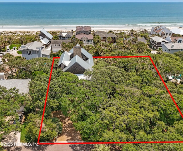 1927 Beachside Ct, Atlantic Beach, FL 32233 - aerial overview of property's location featuring property parcel outlined and waterfront with a beach