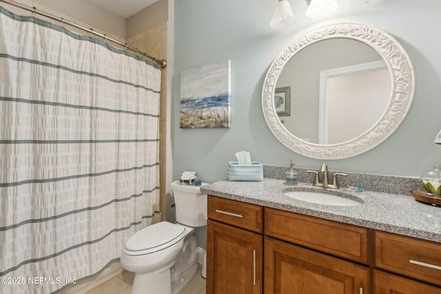 2695 Morning Light Ct, Flagler Beach, FL 32136 - full bath featuring vanity, toilet, tile patterned floors, and a shower with shower curtain