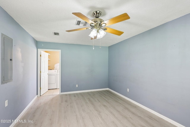 10 Sesame St, Middleburg, FL 32068 - spare room featuring wood finished floors, electric panel, a ceiling fan, washer and dryer, and baseboards