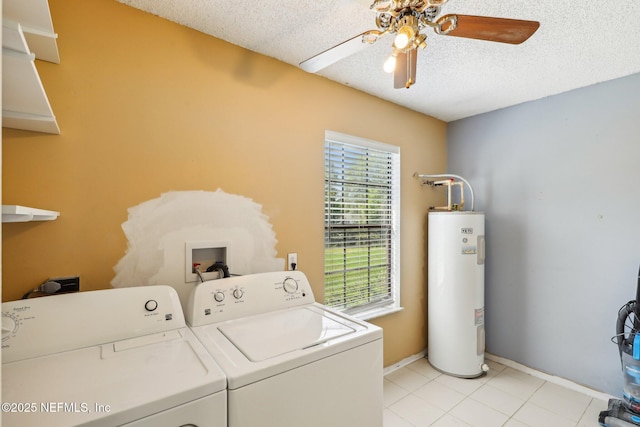10 Sesame St, Middleburg, FL 32068 - laundry room with water heater, washer and clothes dryer, ceiling fan, a textured ceiling, and baseboards