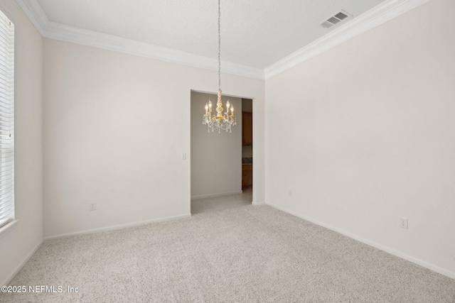 3384 Olympic Dr, Green Cove Springs, FL 32043 - empty room featuring a chandelier, ornamental molding, carpet floors, and baseboards