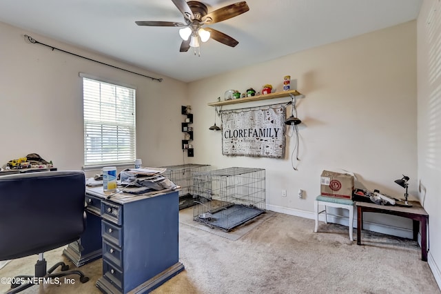 1071 Wetland Ridge Cir, Middleburg, FL 32068 - office featuring ceiling fan, carpet floors, and baseboards