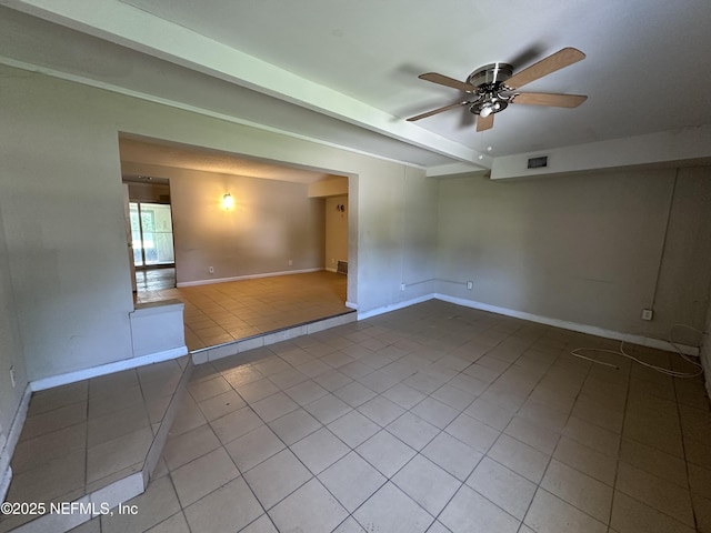1927 Fouraker Rd, Jacksonville, FL 32210 - spare room featuring tile patterned floors, a ceiling fan, baseboards, and beamed ceiling